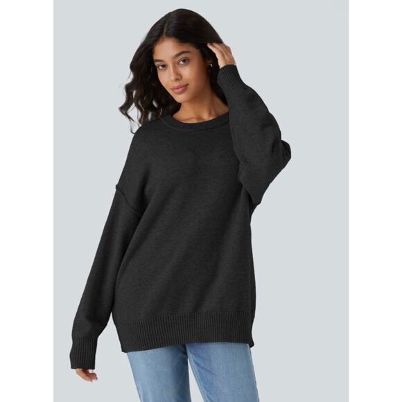 Halara Round Neck Dropped Shoulder Long Sleeve Casual Sweater - Picture 4 of 13